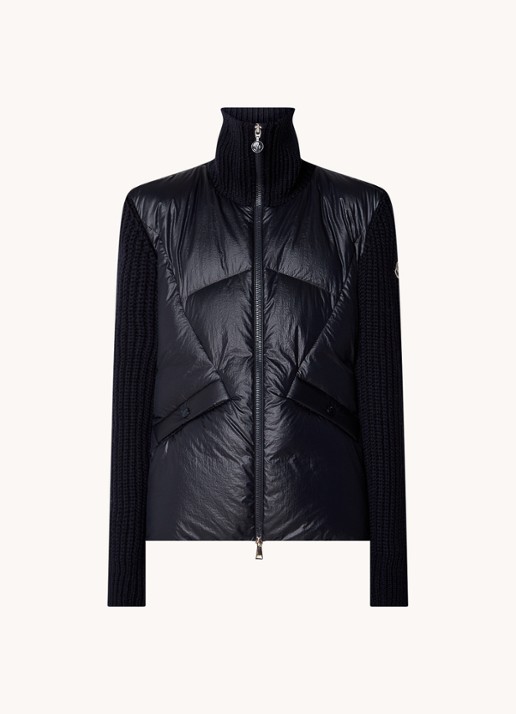 Moncler Ribgebreid vest in wolblend met gewatteerd voorpand - voorkant 2 donkerblauw