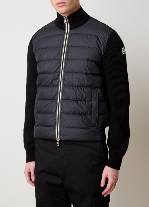 Moncler Ribgebreid vest met gewatteerd voorpand en donsvulling - detail 4 zwart