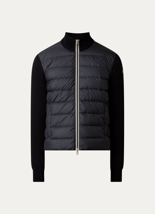Moncler Ribgebreid vest met gewatteerd voorpand en donsvulling - voorkant 2 zwart