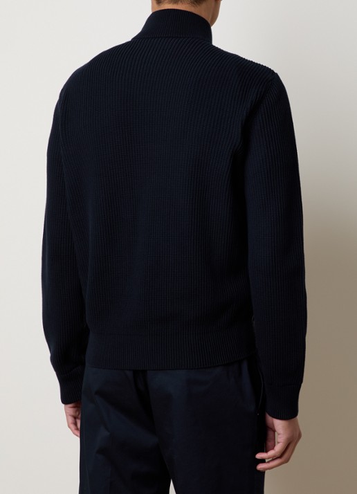 Moncler Ribgebreid vest met gewatteerd voorpand en donsvulling - achterkant donkerblauw