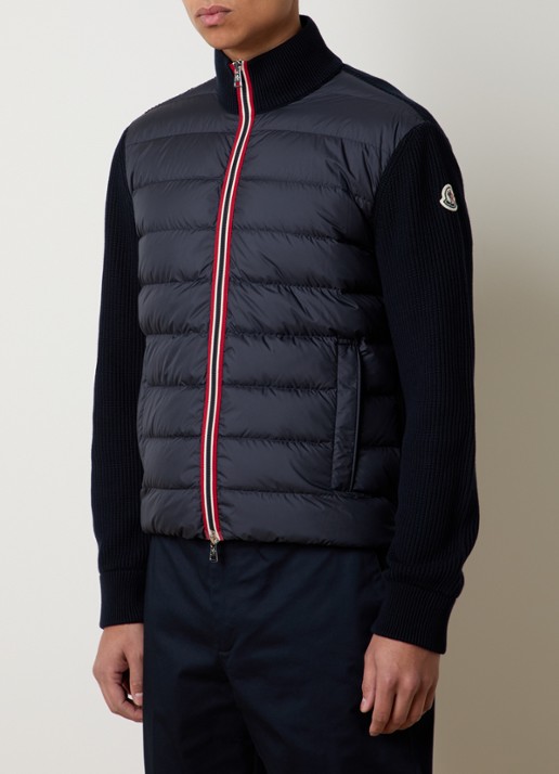 Moncler Ribgebreid vest met gewatteerd voorpand en donsvulling - detail 4 donkerblauw