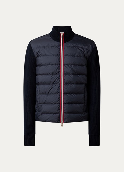 Moncler Ribgebreid vest met gewatteerd voorpand en donsvulling - voorkant 2 donkerblauw