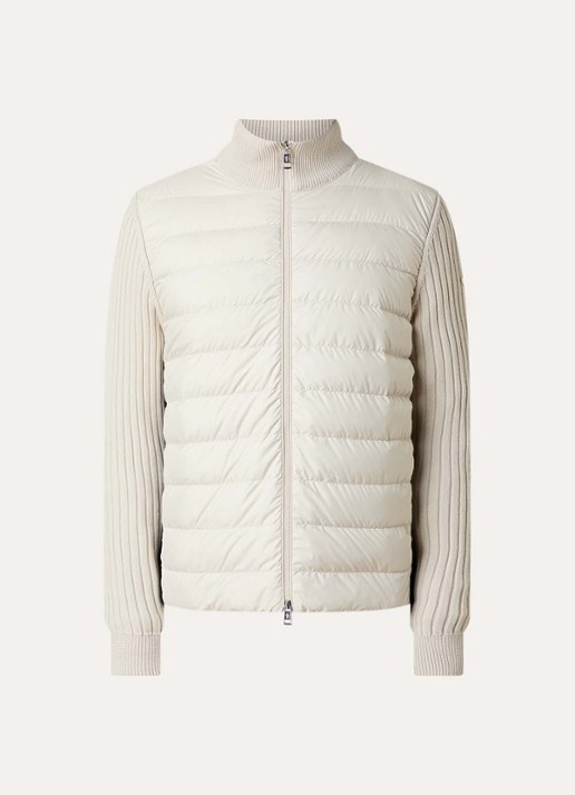 Moncler Ribgebreid vest met gewatteerd voorpand en logo - voorkant 5 vanillegeel
