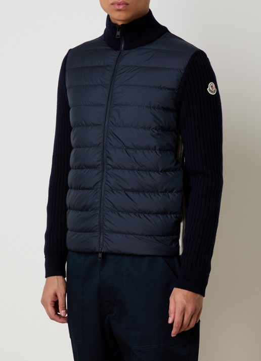 Moncler Ribgebreid vest met gewatteerd voorpand en logo - detail 4 blauw