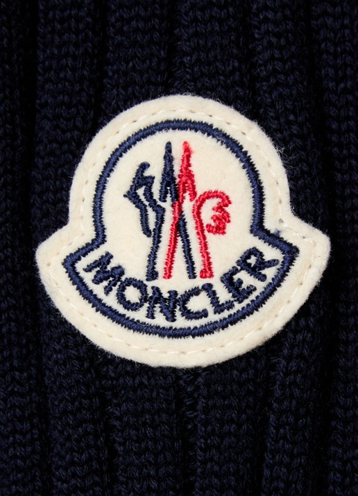 Moncler Ribgebreid vest met gewatteerd voorpand en logo - detail 6 blauw