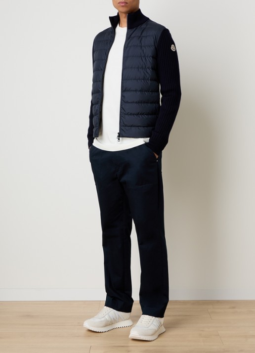 Moncler Ribgebreid vest met gewatteerd voorpand en logo - voorkant 3 blauw