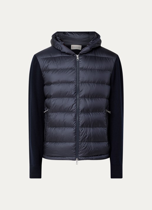 Moncler Ribgebreid vest van scheerwol met gewatteerd voorpand met donsvulling - voorkant 5 donkerblauw