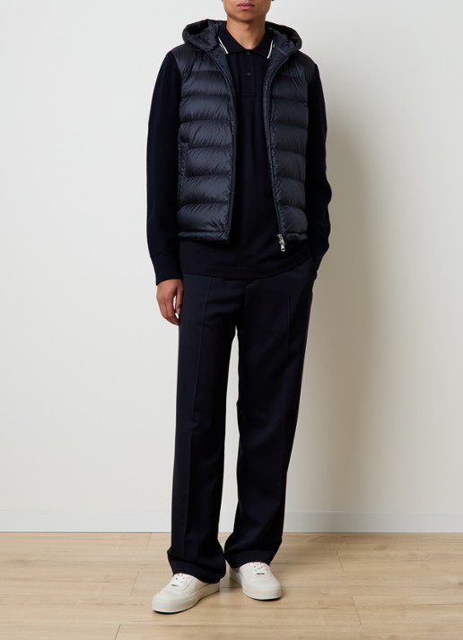 Moncler Ribgebreid vest van scheerwol met gewatteerd voorpand met donsvulling - voorkant 6 donkerblauw