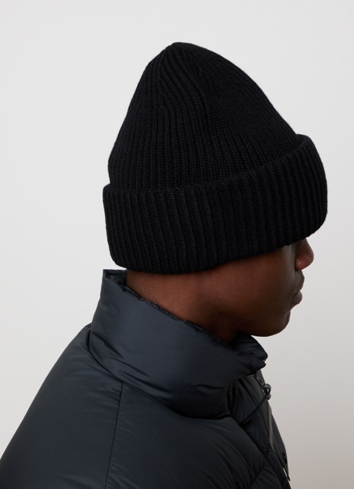 Moncler Ribgebreide muts in kasjmierblend met logo - voorkant 2 zwart