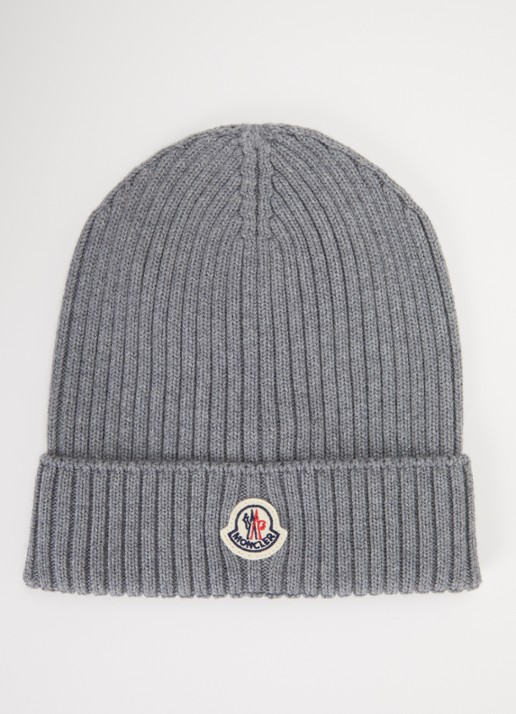 Moncler Ribgebreide muts van wol met logo