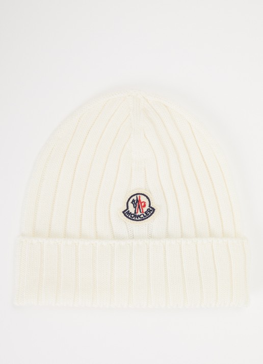 Moncler Ribgebreide muts van wol met logo