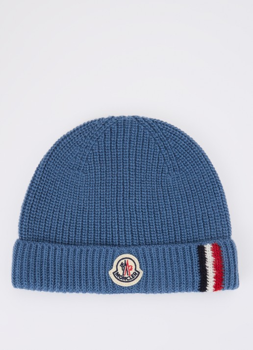 Moncler Ribgebreide muts van wol met logoborduring