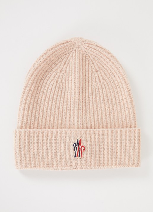 Moncler Ribgebreide muts van wol met logoborduring