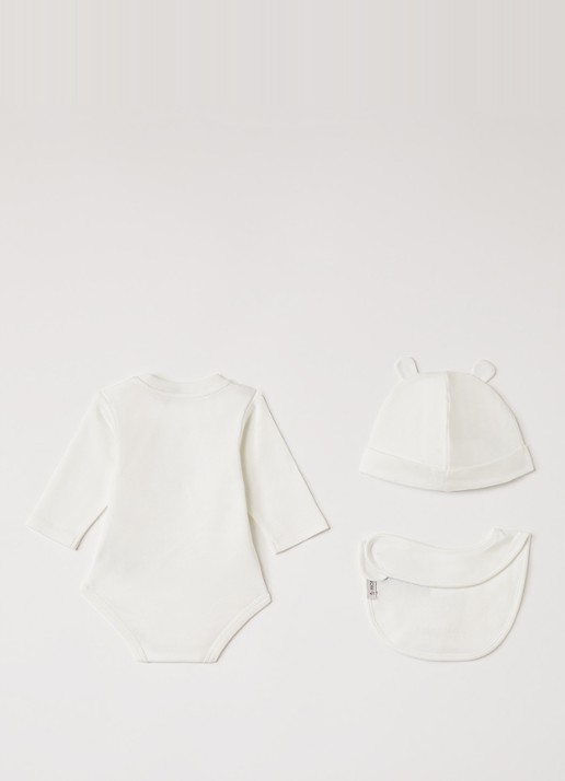 Moncler Set van romper met muts en slab in giftbox 3-delig - voorkant 3 wit