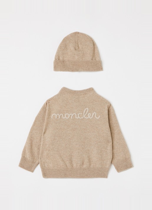 Moncler Set van vest met muts in giftbox 3-delig - voorkant 2 beige