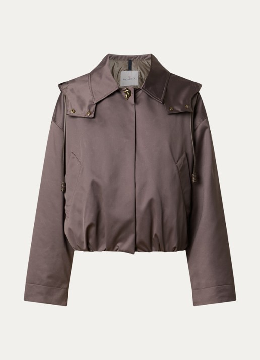 Moncler Softshell bomberjack met steekzakken en glanzende finish - voorkant taupe