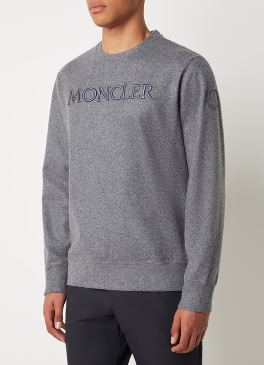 Moncler Sweater in wolblend met logoborduring - detail 4 legergroen