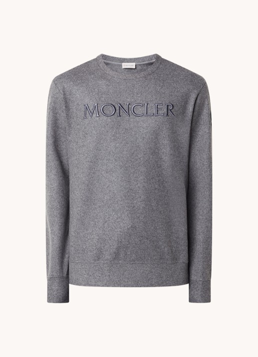 Moncler Sweater in wolblend met logoborduring - voorkant 2 legergroen