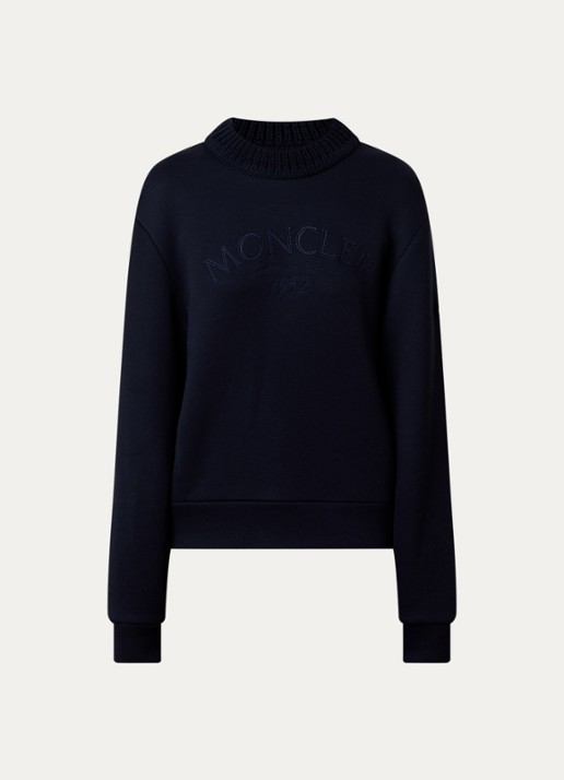 Moncler Sweater met logoborduring - voorkant donkerblauw
