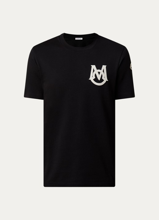 Moncler T-shirt met logoborduring - voorkant 2 zwart