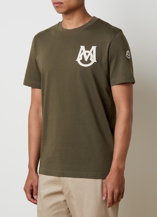 Moncler T-shirt met logoborduring - detail 2 bronsgroen