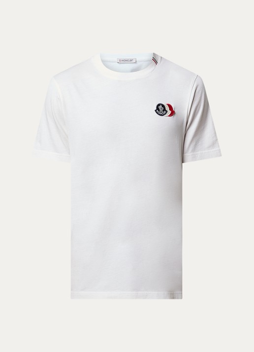Moncler T-shirt met logoborduring - voorkant gebroken wit