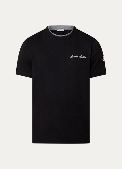 Moncler T-shirt met logoborduring - voorkant zwart