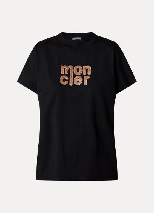 Moncler T-shirt met logoborduring - voorkant zwart
