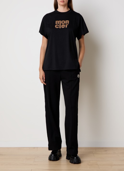 Moncler T-shirt met logoborduring - voorkant 2 zwart