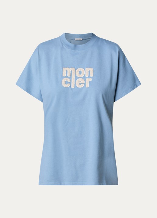 Moncler T-shirt met logoborduring - voorkant 3 blauw