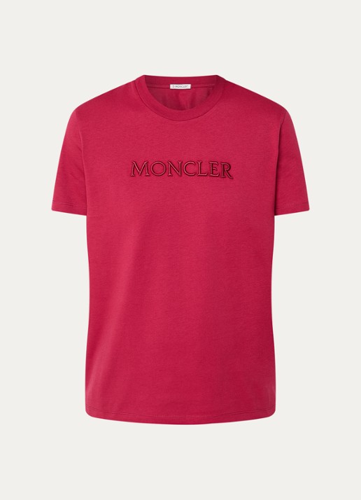 Moncler T-shirt met logoborduring - voorkant 4 donkerrood