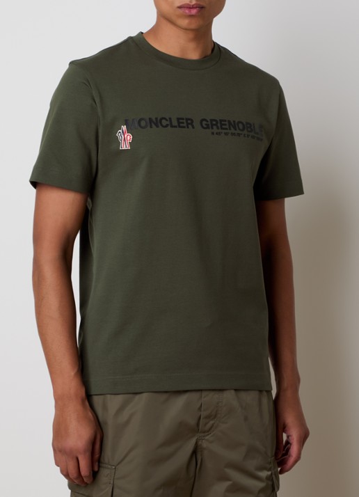 Moncler T-shirt met logoprint - detail 3 legergroen