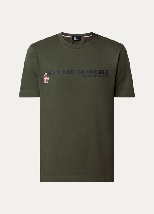 Moncler T-shirt met logoprint - voorkant legergroen