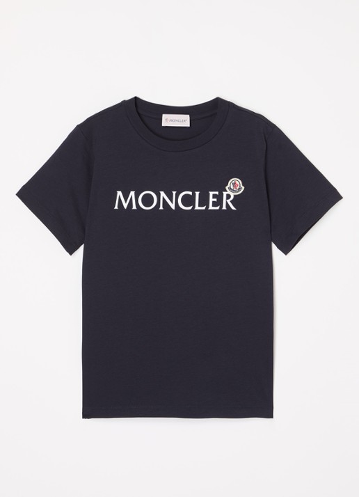 Moncler T-shirt met logoprint - voorkant donkerblauw