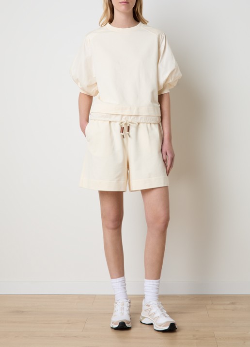 Moncler T-shirt met trekkoord en pofmouw - voorkant 5 creme