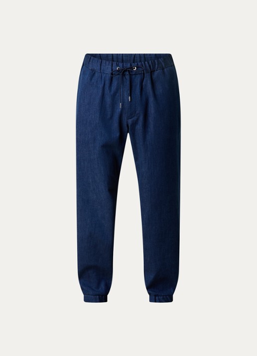 Moncler Tapered fit joggingbroek van chambray met steekzakken - voorkant 5 indigo