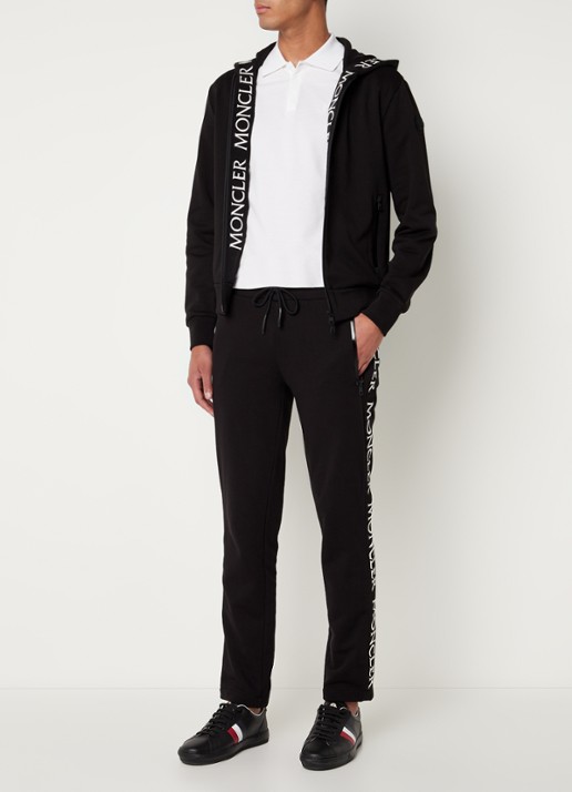 Moncler Tapered fit trackpants met logoborduring en ritszakken - voorkant 5 zwart