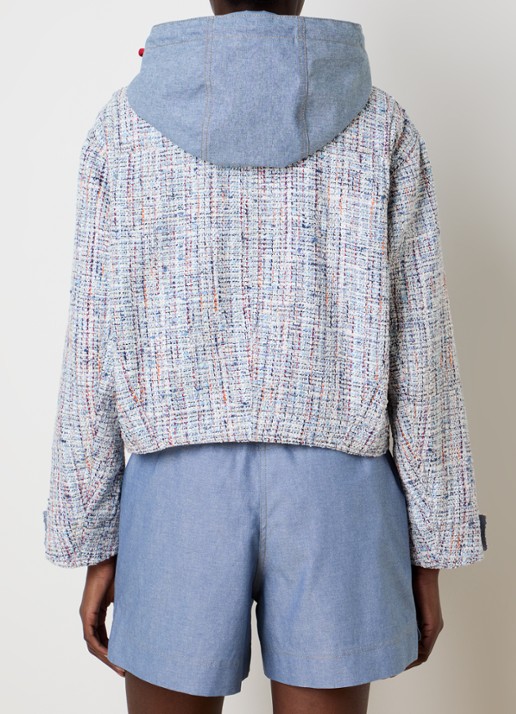 Moncler Termez jack met tweed-look en afneembare capuchon - achterkant lichtblauw