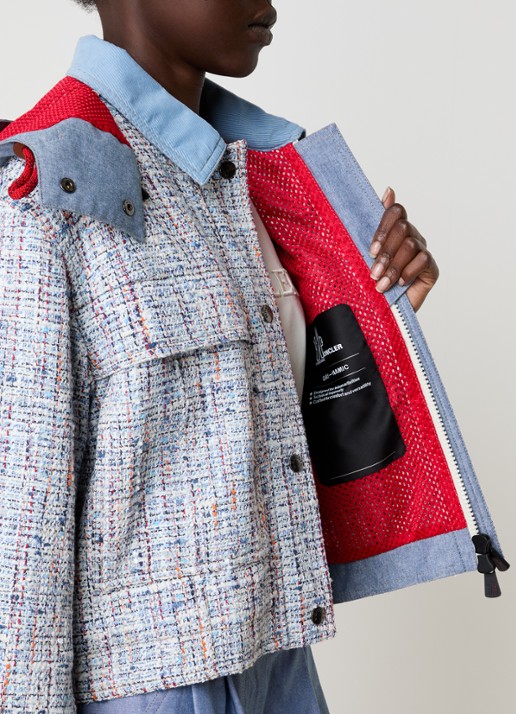 Moncler Termez jack met tweed-look en afneembare capuchon - detail 5 lichtblauw
