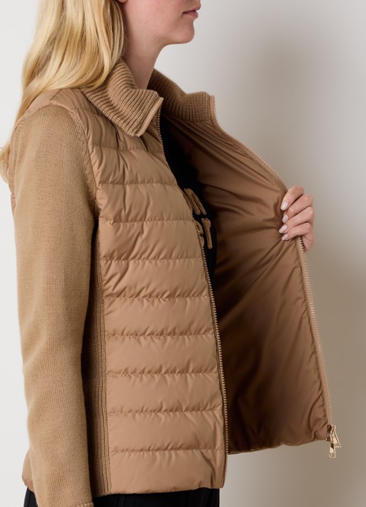 Moncler Tricot fijngebreid vest van scheerwol met gewatteerd voor- en achterpand - detail 5 camel