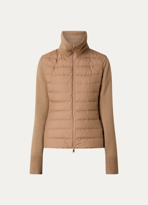 Moncler Tricot fijngebreid vest van scheerwol met gewatteerd voor- en achterpand - voorkant 2 camel