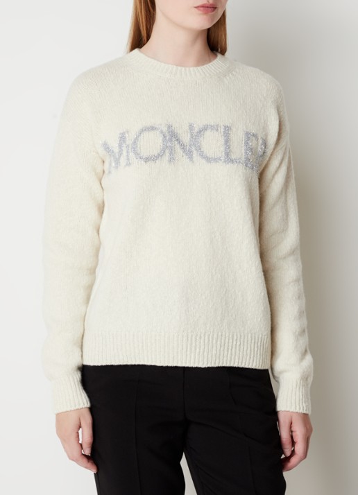 Moncler Trui van wol met logo - detail 3 vanillegeel