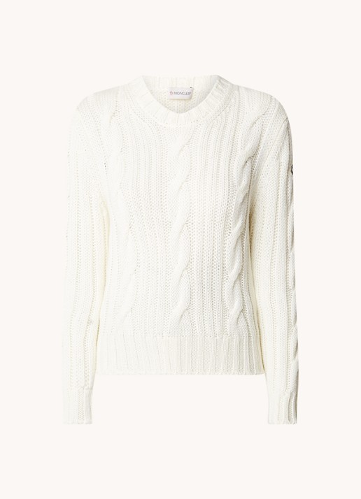 Moncler Trui van wol met logo - voorkant 2 ivoor