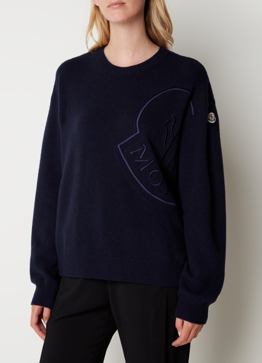 Moncler Trui van wol met logo - detail 2 donkerblauw