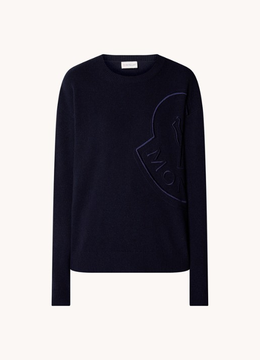 Moncler Trui van wol met logo - voorkant 4 donkerblauw