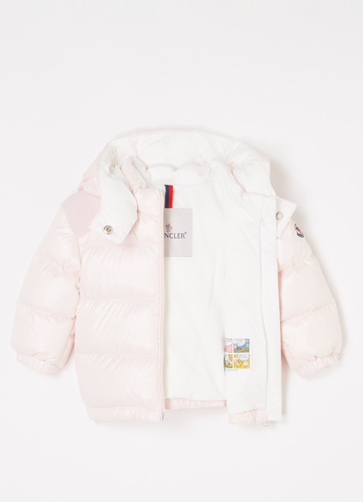 Moncler Valya puffer jack met donsvulling en afneembare capuchon - voorkant 3 lichtroze
