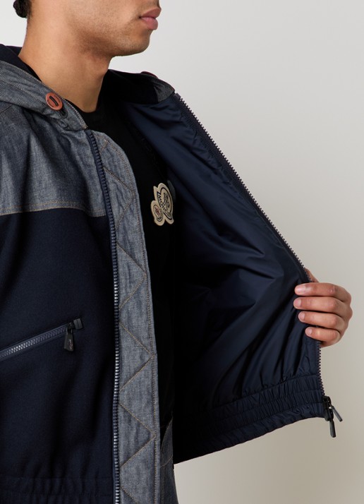 Moncler Vest van fleece met capuchon en details van denim - detail 5 donkerblauw