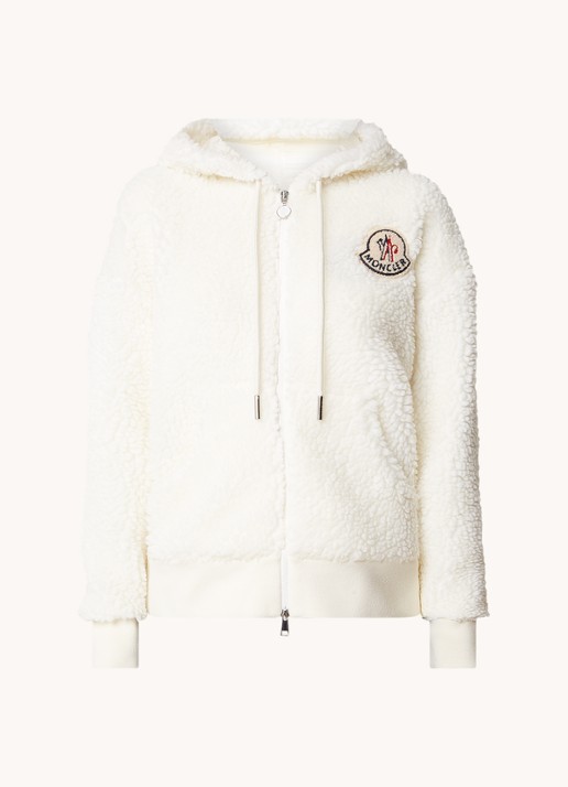 Moncler Vest van teddy met logoborduring - voorkant 2 ivoor