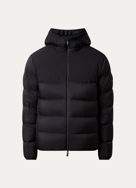 Moncler Veumont puffer jack met donsvulling en logo - voorkant zwart