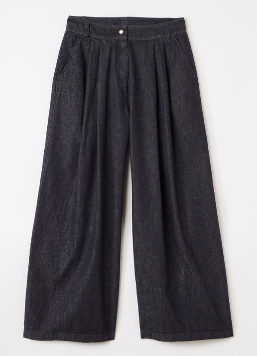 Moncler Wide leg jeans met plooidetail - voorkant indigo